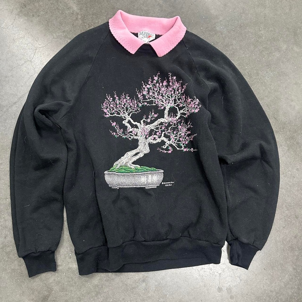 VTG 90s made in USA Morning Sun Bonsai Tree Crewneck Sweatshirt Size XL